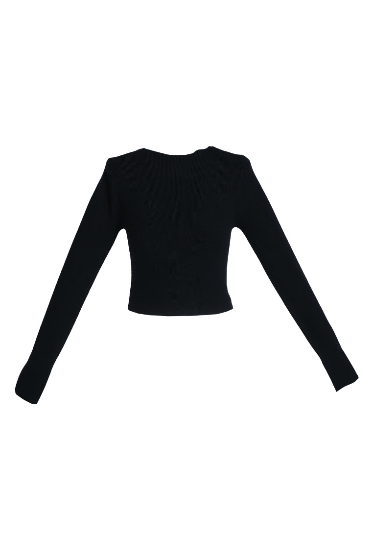 full sleeve knot twist crop top by ruw#color_black