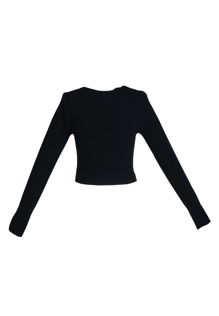 full sleeve knot twist crop top by ruw#color_black