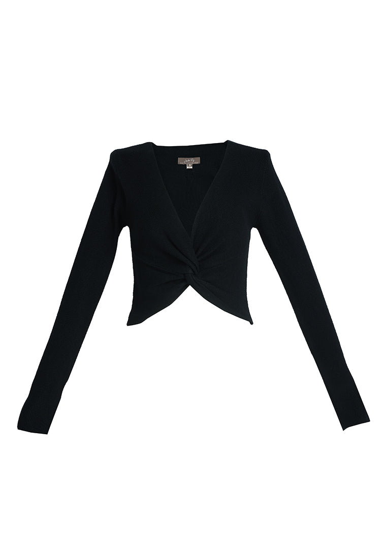 full sleeve knot twist crop top by ruw#color_black