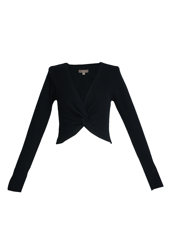 full sleeve knot twist crop top by ruw#color_black