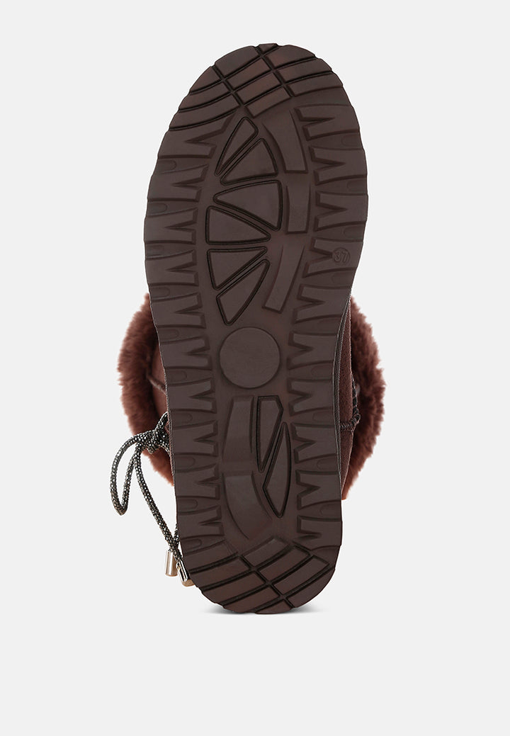 olonya fur collar anti-skid snow boots#color_brown