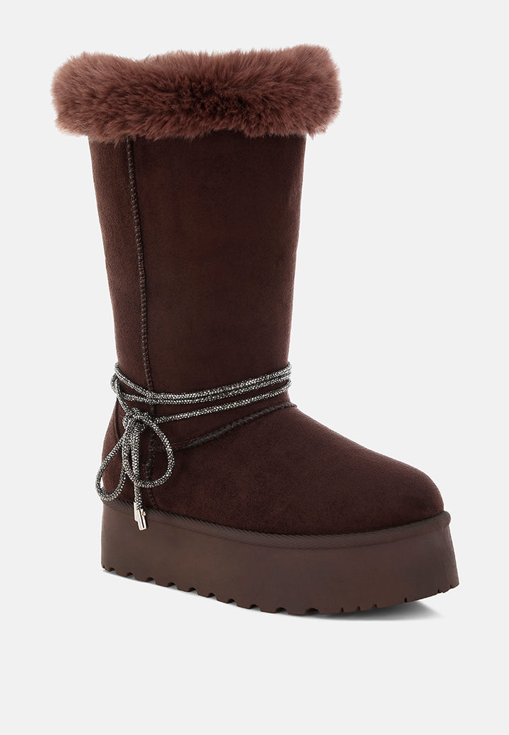olonya fur collar anti-skid snow boots#color_brown