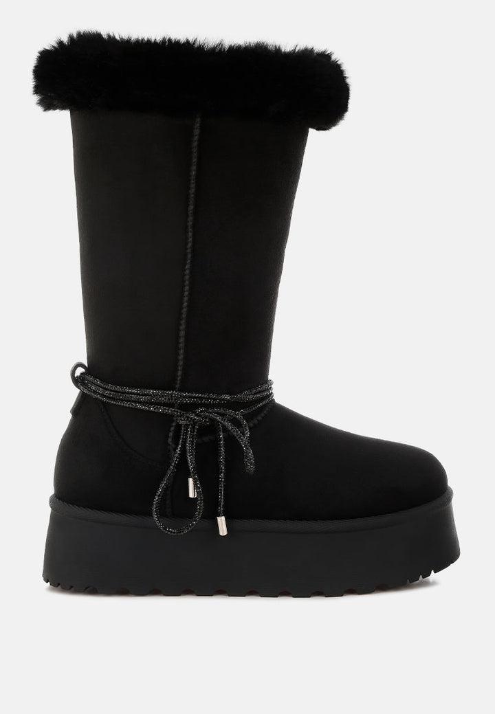 olonya fur collar anti-skid snow boots#color_black