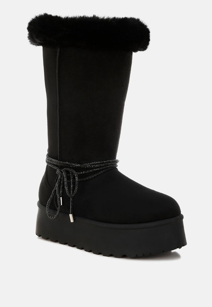 olonya fur collar anti-skid snow boots#color_black