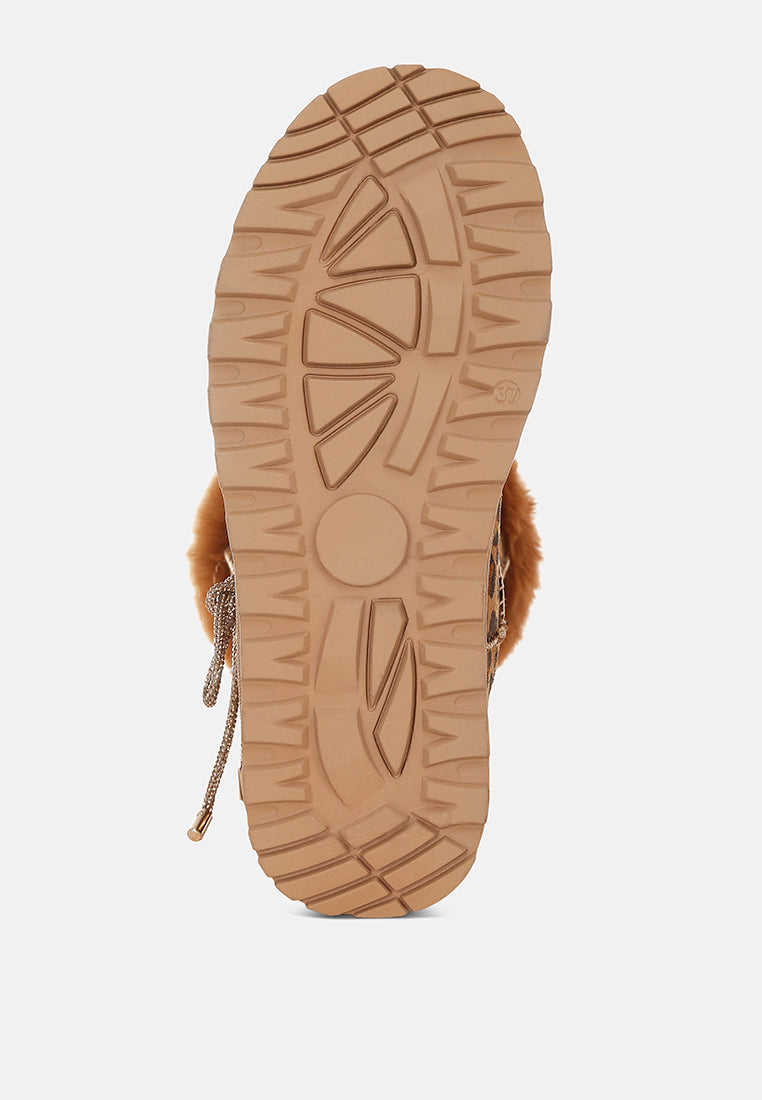 olonya fur collar anti-skid snow boots#color_leopard