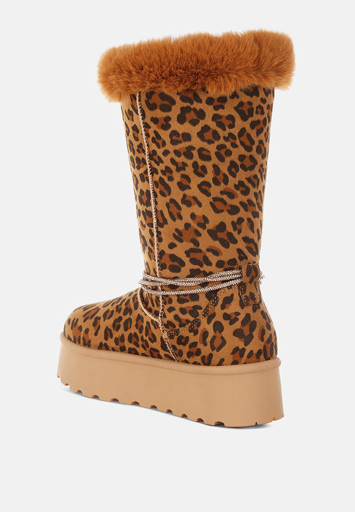 olonya fur collar anti-skid snow boots#color_leopard