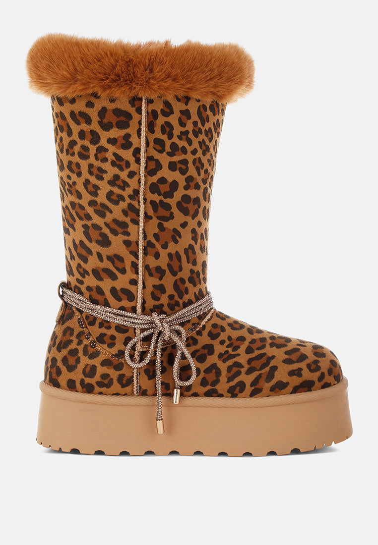 olonya fur collar anti-skid snow boots#color_leopard