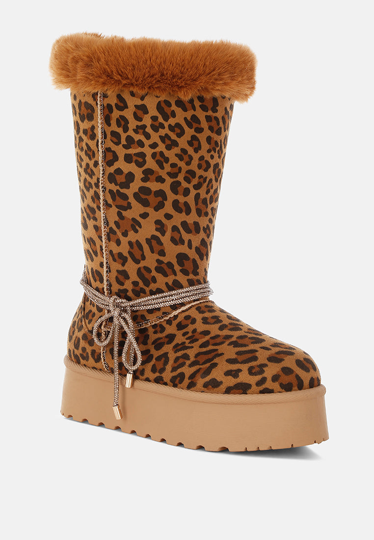 olonya fur collar anti-skid snow boots#color_leopard