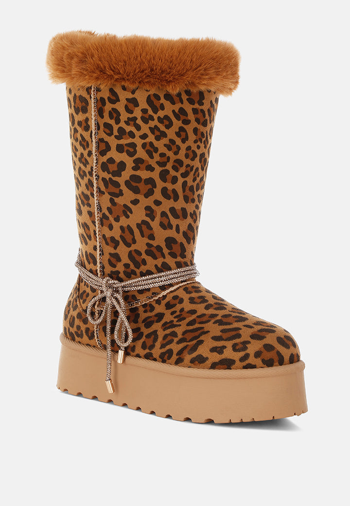 olonya fur collar anti-skid snow boots#color_leopard