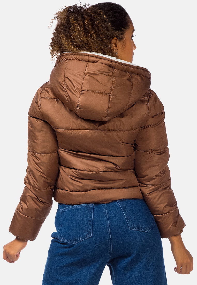 fur hooded puffer jacket#color_brown