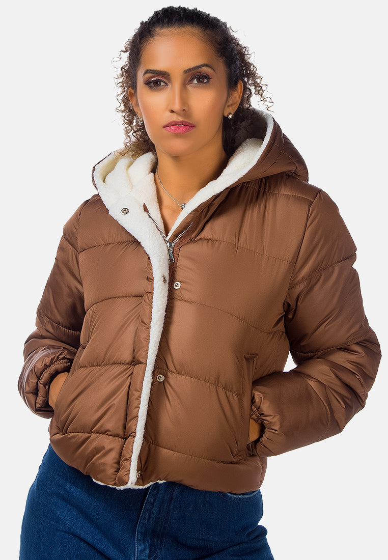 Fur hooded puffer coat on sale womens