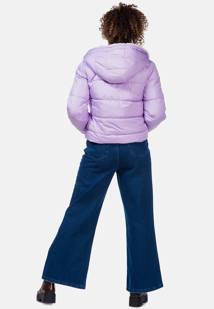 fur hooded puffer jacket#color_lavender