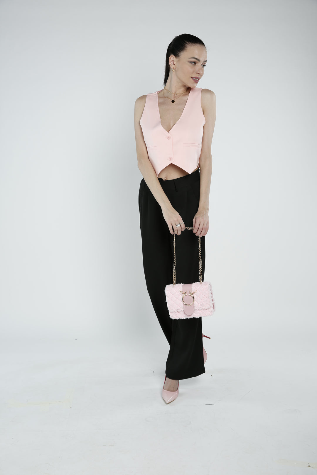 furry mini sling bag#color_pink