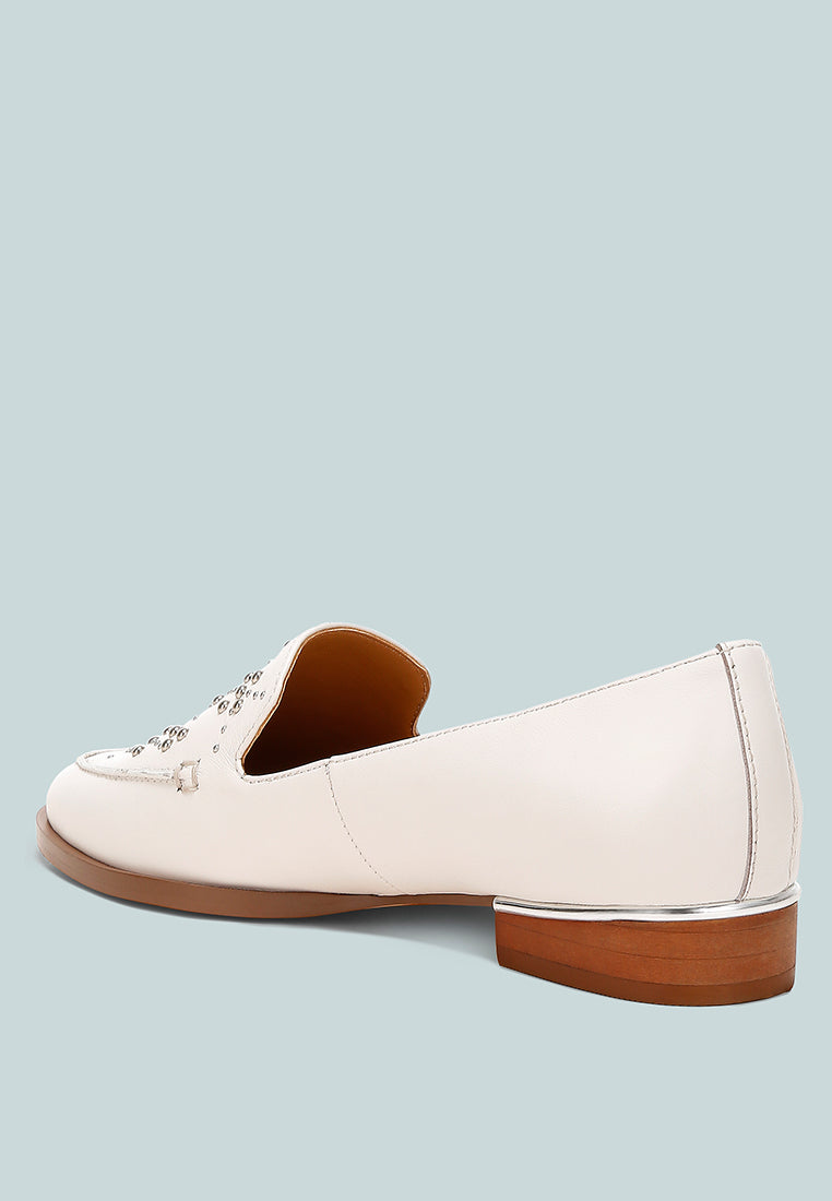 gabassi studded genuine leather loafers#color_white