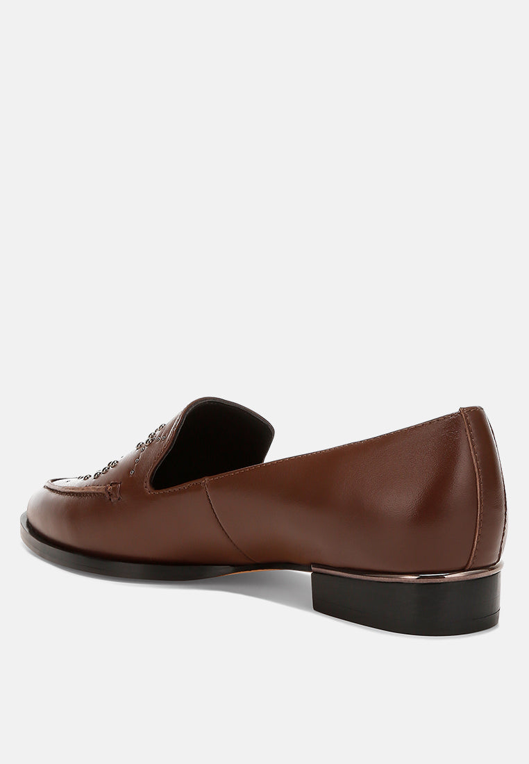 gabassi studded genuine leather loafers#color_brown