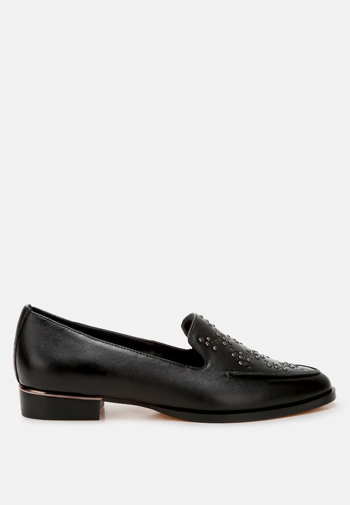 gabassi studded genuine leather loafers#color_black