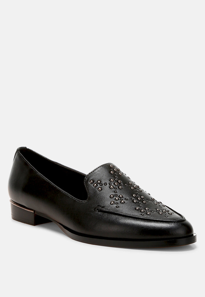 gabassi studded genuine leather loafers#color_black