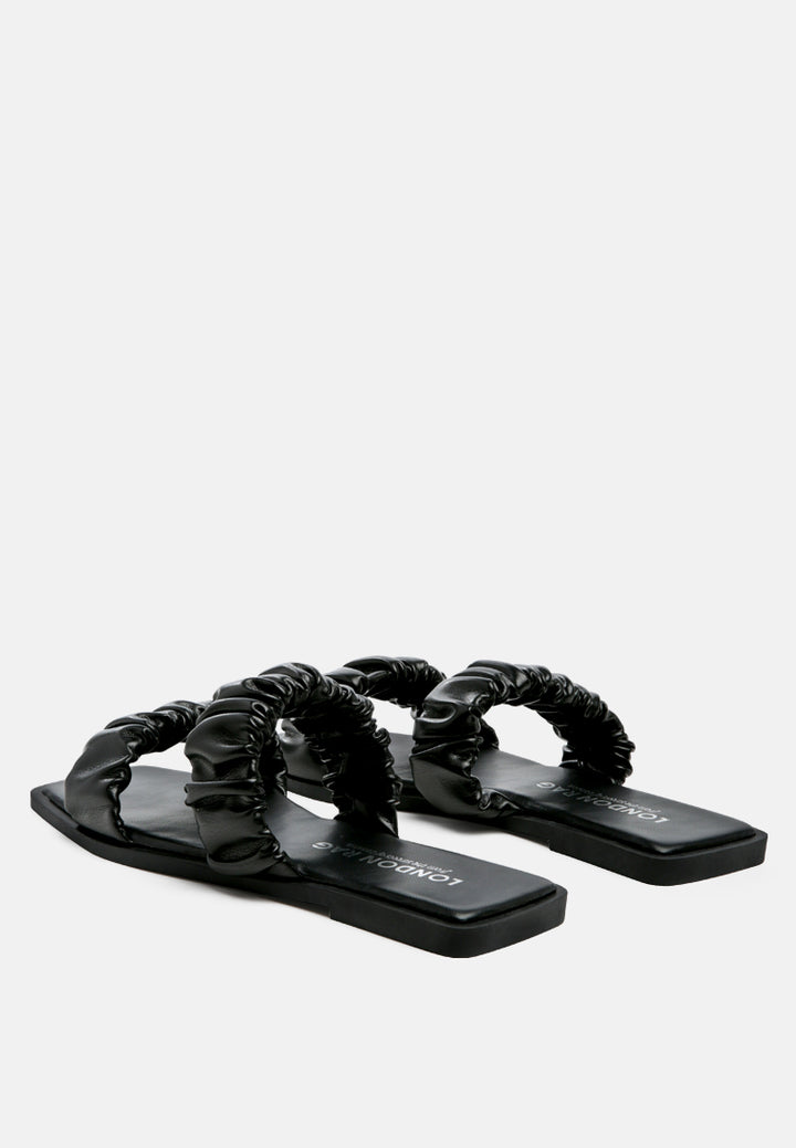 gathered strap slip-on flat#color_black