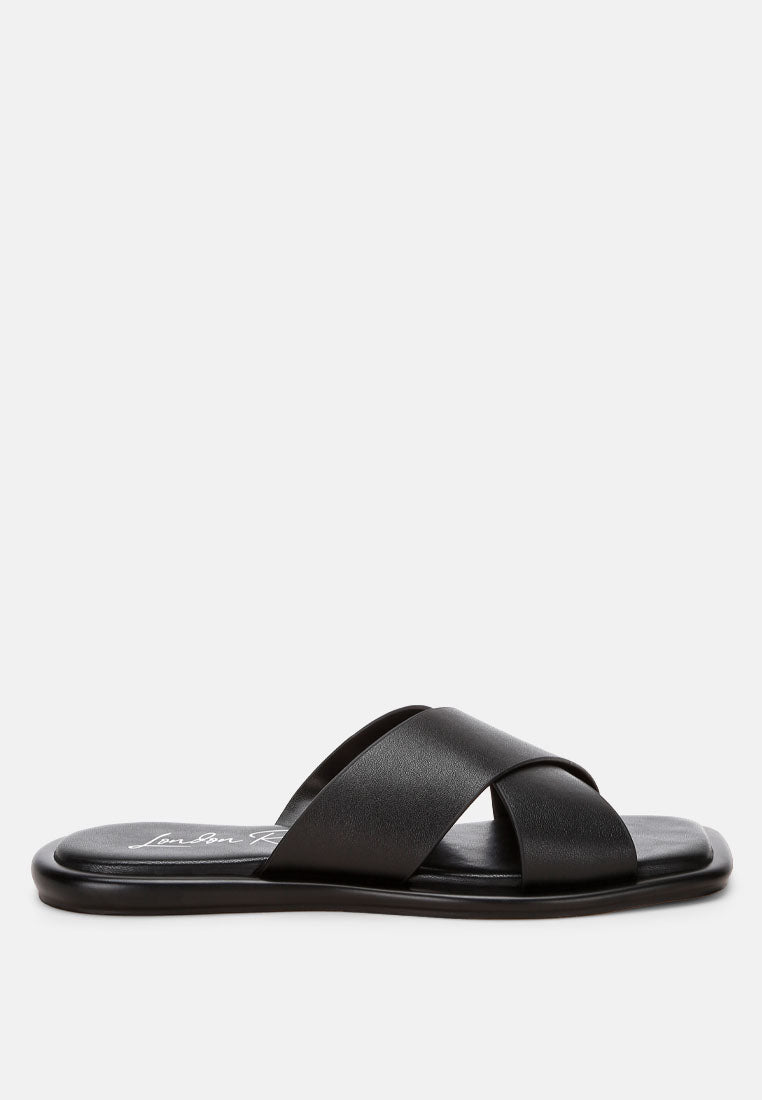 shosa genuine leather criss-cross flats by ft#color_black