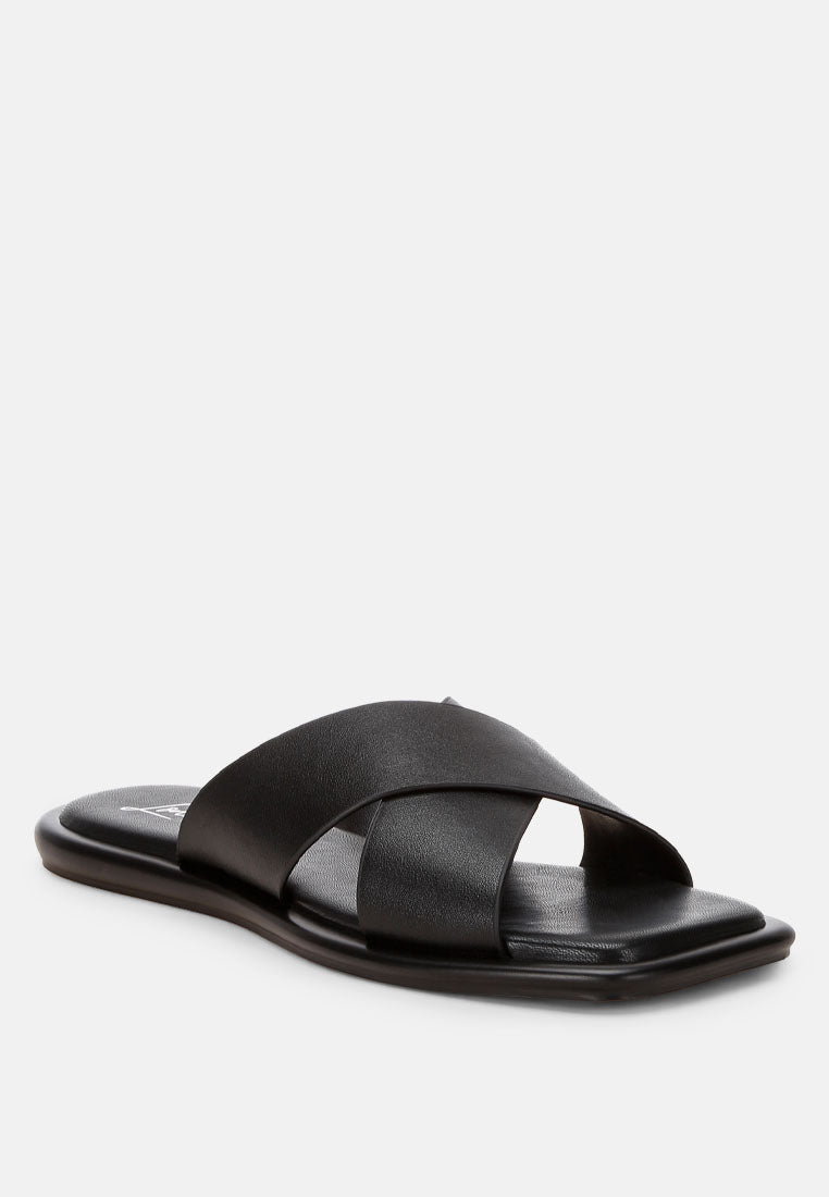 shosa genuine leather criss-cross flats by ft#color_black
