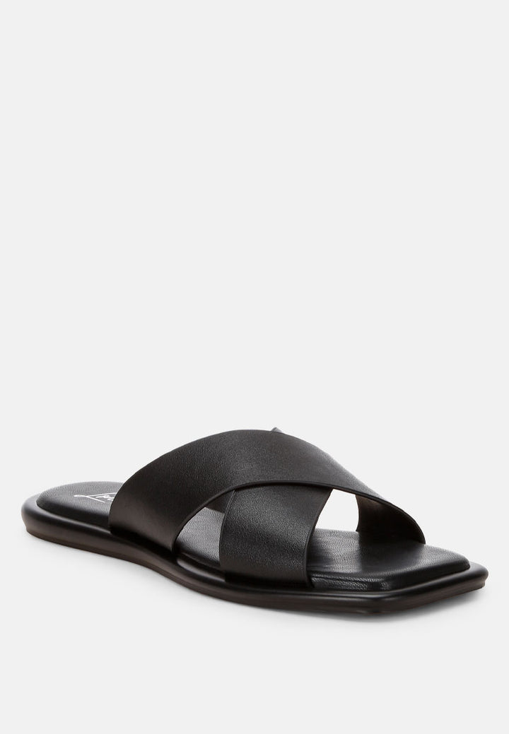 shosa genuine leather criss-cross flats by ft#color_black