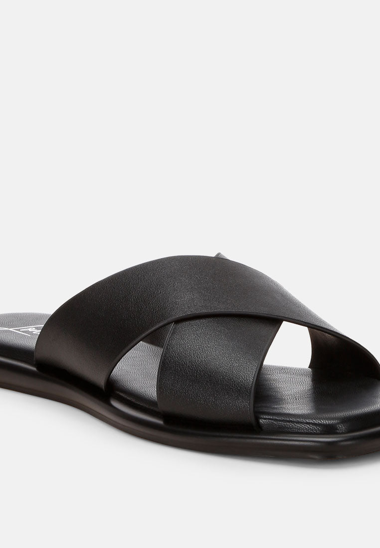 shosa genuine leather criss-cross flats by ft#color_black