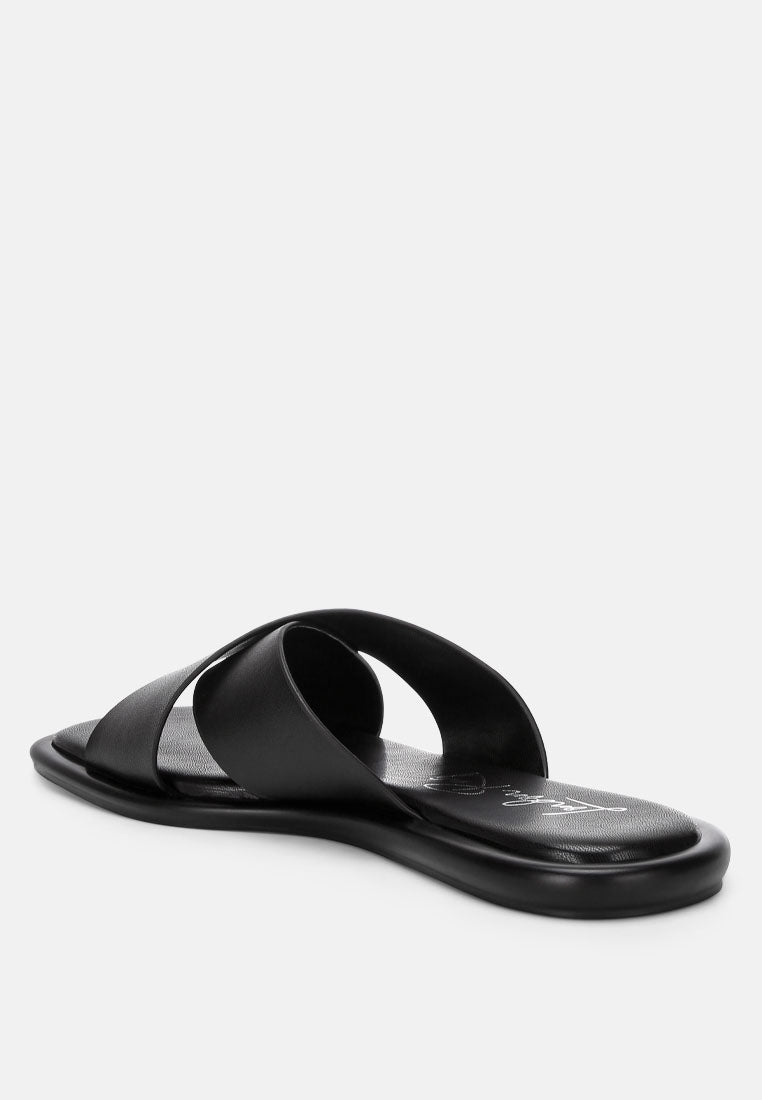 shosa genuine leather criss-cross flats by ft#color_black