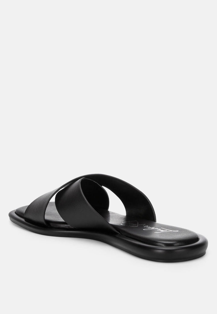 shosa genuine leather criss-cross flats by ft#color_black