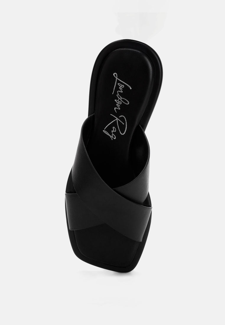 shosa genuine leather criss-cross flats by ft#color_black