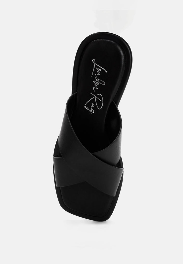 shosa genuine leather criss-cross flats by ft#color_black