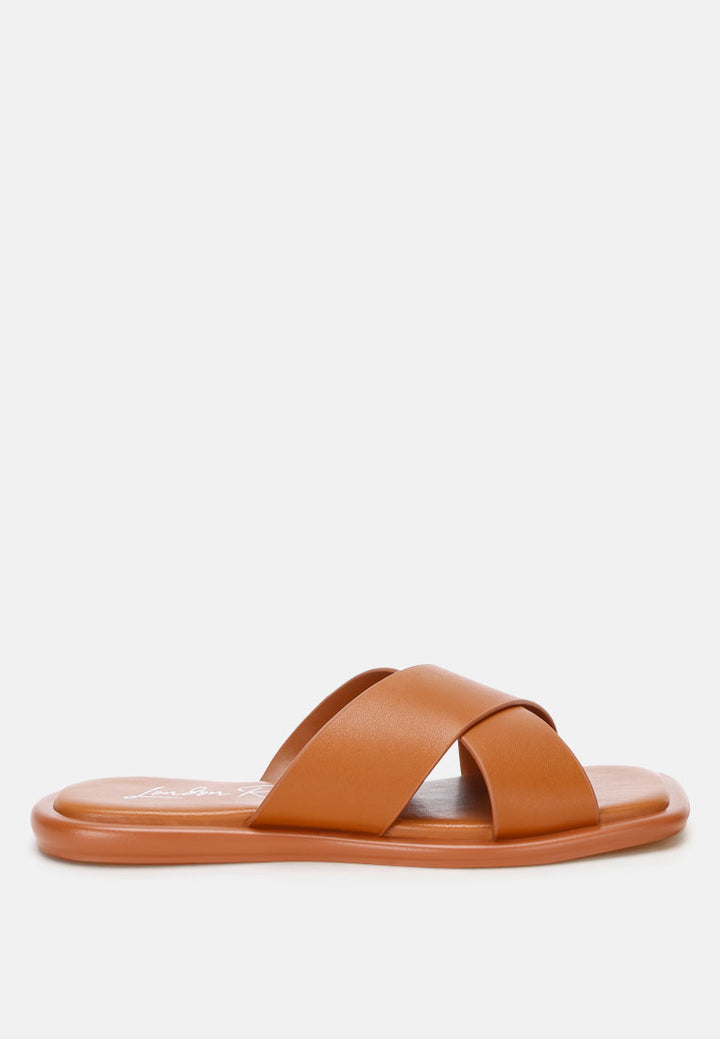shosa genuine leather criss-cross flats by ft#color_tan