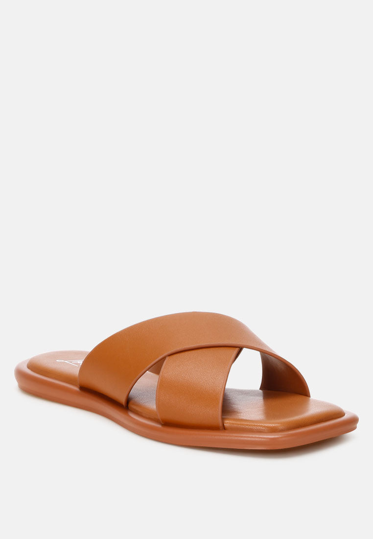 shosa genuine leather criss-cross flats by ft#color_tan
