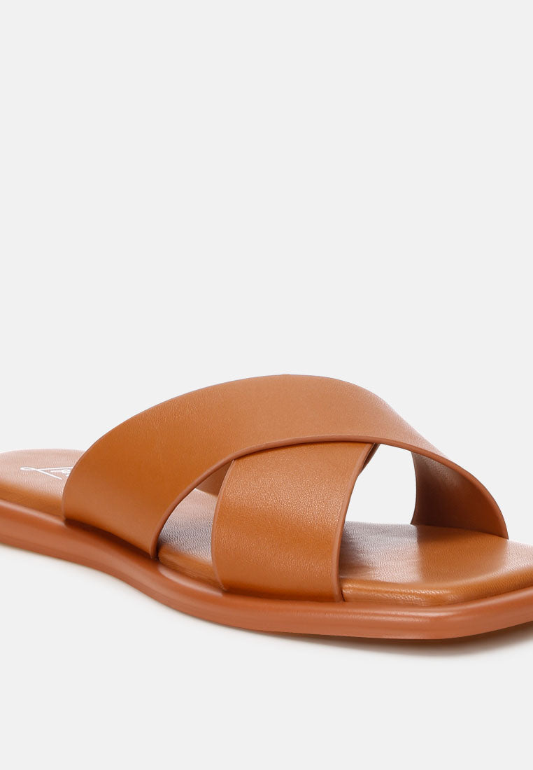 shosa genuine leather criss-cross flats by ft#color_tan