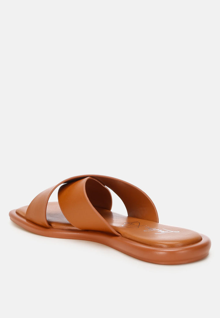 shosa genuine leather criss-cross flats by ft#color_tan