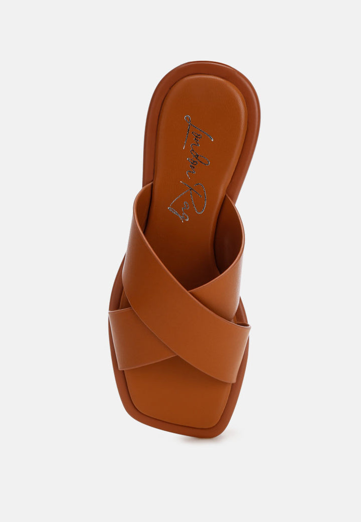 shosa genuine leather criss-cross flats by ft#color_tan