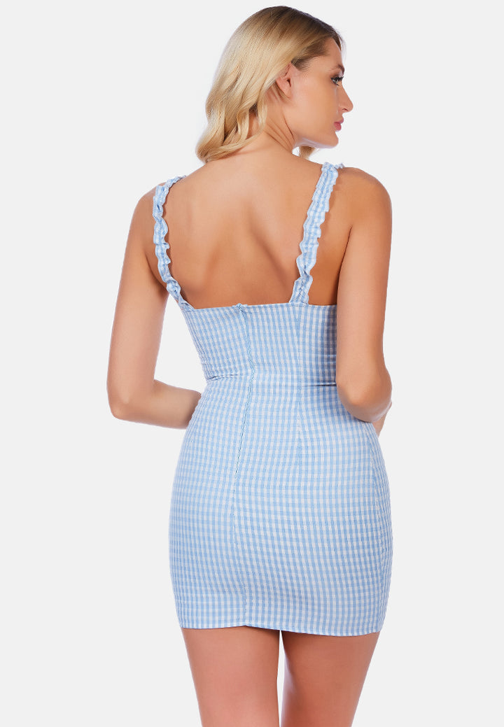gingham check bodycon ruffle dress by ruw#color_light-blue