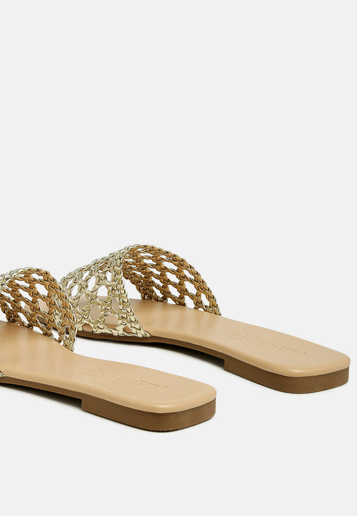 chiara woven strap slip-on flats by ruw#color_gold