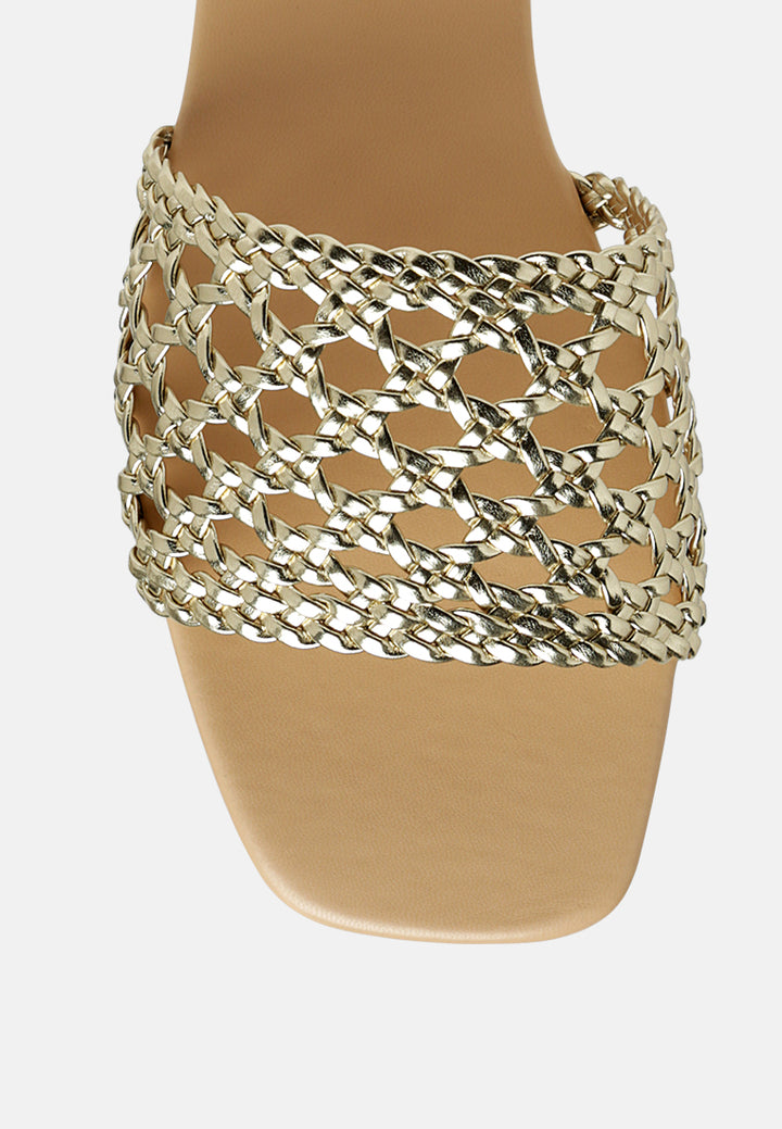 woven strap slip-on flats#color_gold