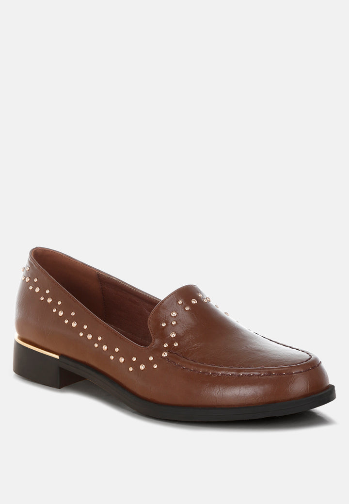 studded faux leather loafers by motes#color_brown