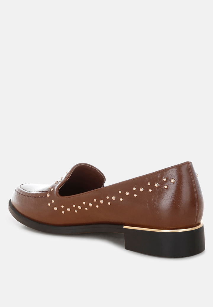 studded faux leather loafers by ft#color_brown