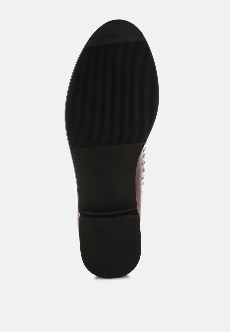 studded faux leather loafers by motes#color_brown