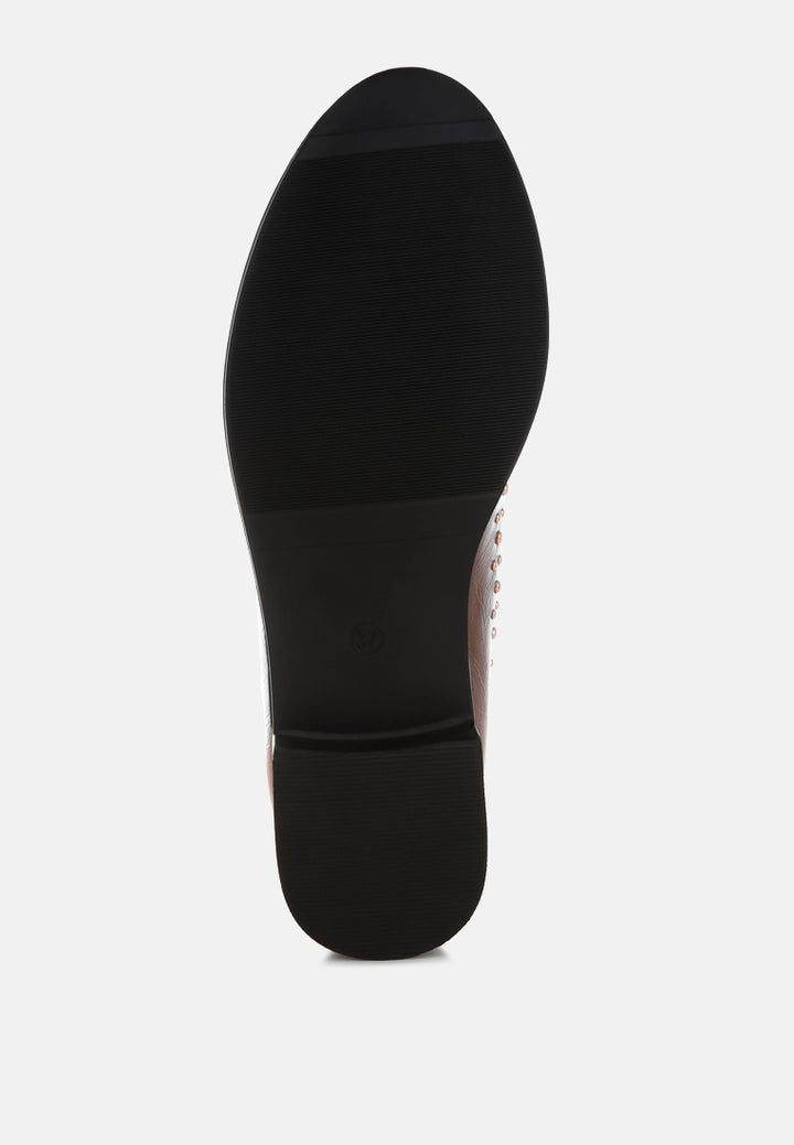 studded faux leather loafers by motes#color_brown