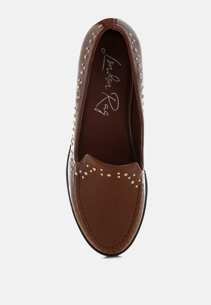 studded faux leather loafers by motes#color_brown
