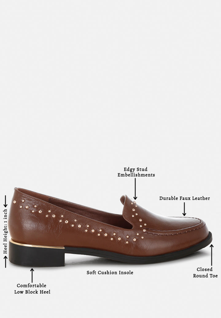 studded faux leather loafers by ft#color_brown