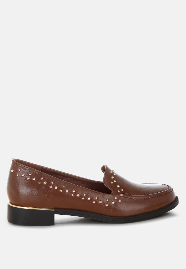 studded faux leather loafers by ft#color_brown