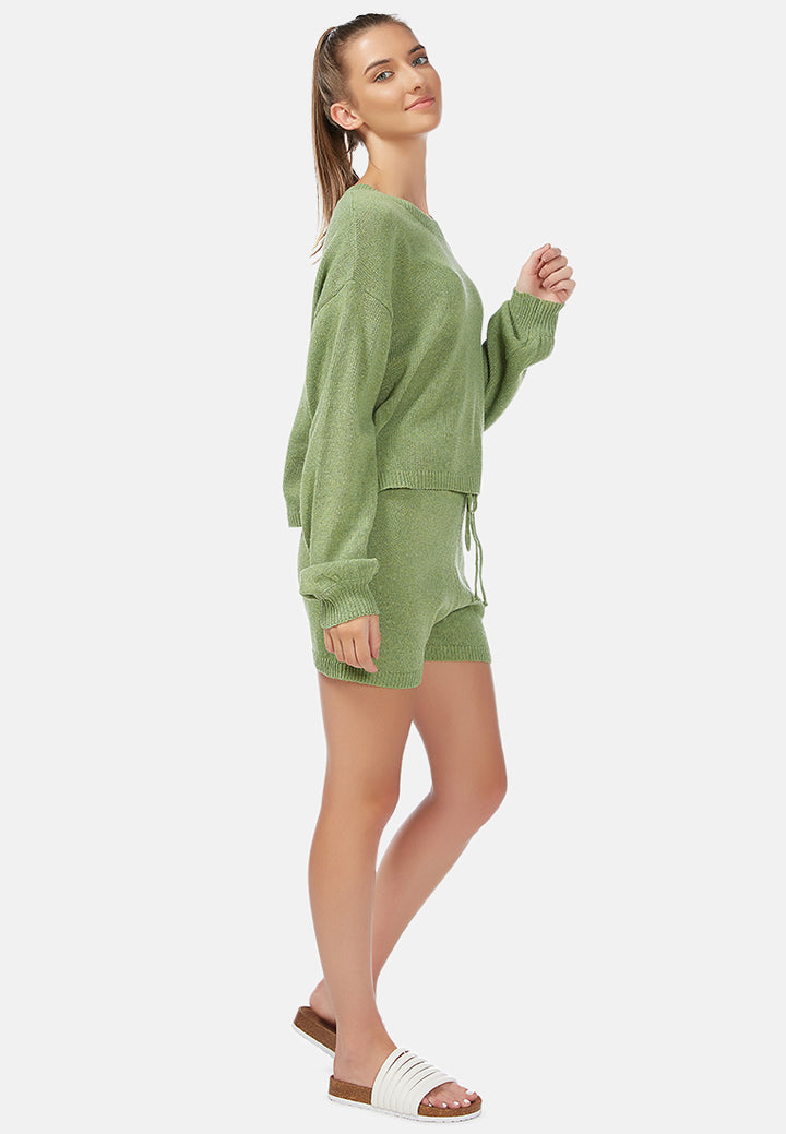 Crew Neck Long Sleeve Pullover#color_green