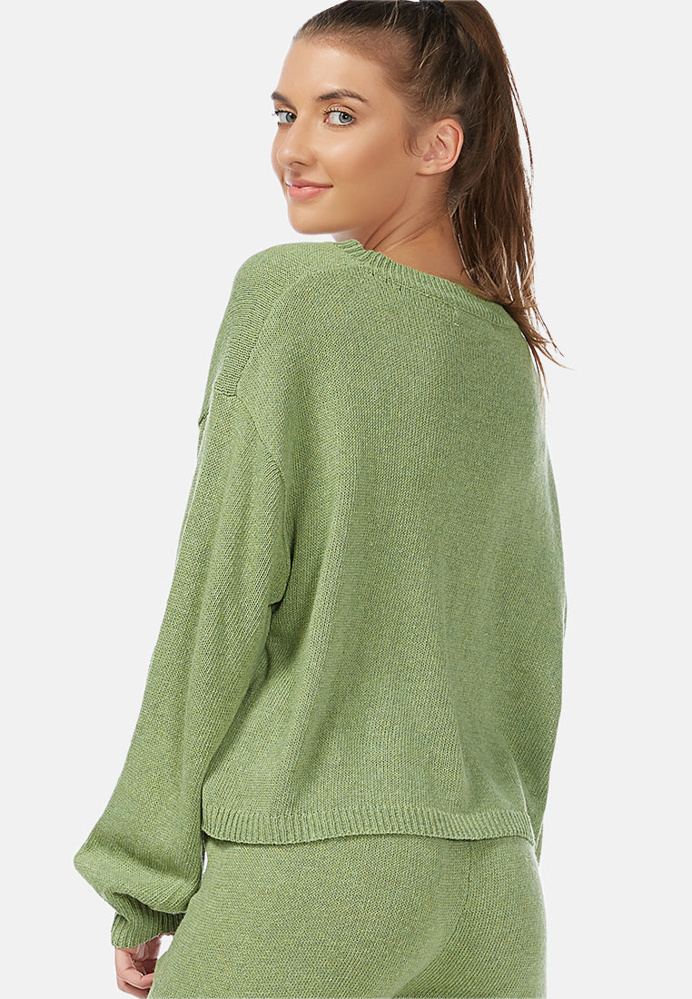 Crew Neck Long Sleeve Pullover#color_green