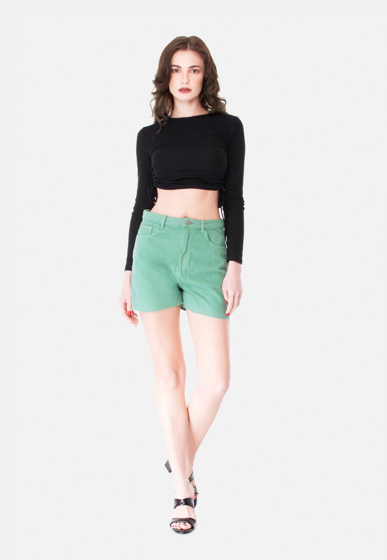 raw hem denim shorts#color_green