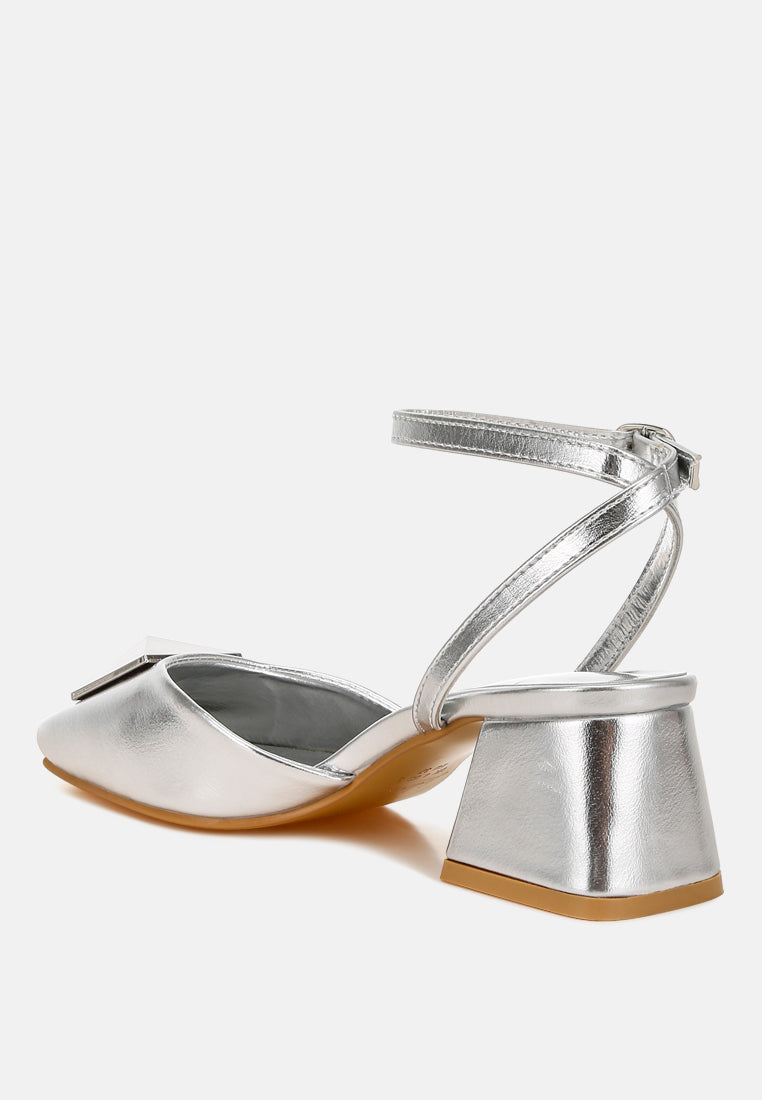 griselda brooch detail ankle strap sandals#color_silver