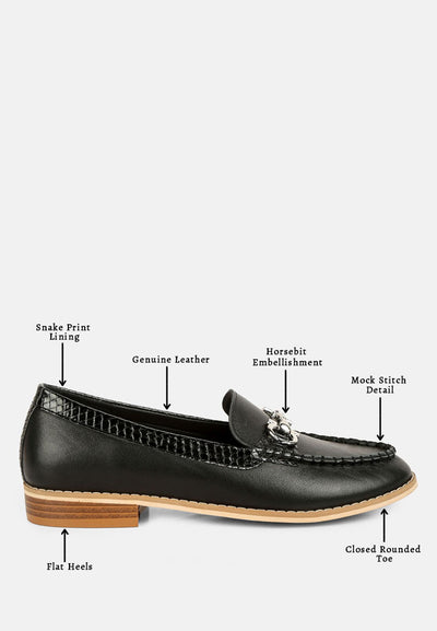 holda horsebit embelished loafers with stitch detail#color_black
